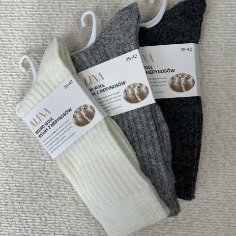 3 pary skarpet skarpetek wełnianych wełna merino prążkowane Alina 39-42