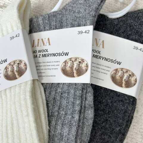 3 pary skarpet skarpetek wełnianych wełna merino prążkowane Alina 39-42