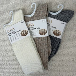 3 pary skarpet skarpetek wełnianych wełna merino prążkowane Alina 39-42