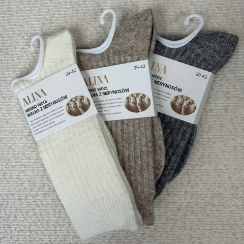 3 pary skarpet skarpetek wełnianych wełna merino prążkowane Alina 39-42