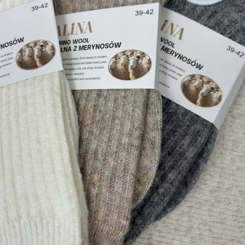 3 pary skarpet skarpetek wełnianych wełna merino prążkowane Alina 39-42