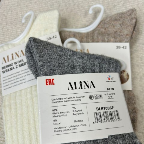 3 pary skarpet skarpetek wełnianych wełna merino prążkowane Alina 39-42