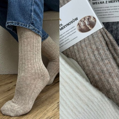 3 pary skarpet skarpetek wełnianych wełna merino prążkowane Alina 39-42