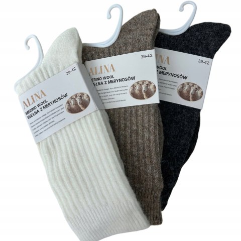 3 pary skarpet skarpetek wełnianych wełna merino prążkowane Alina 39-42