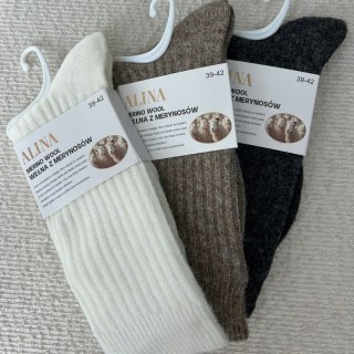 3 pary skarpet skarpetek wełnianych wełna merino prążkowane Alina 39-42
