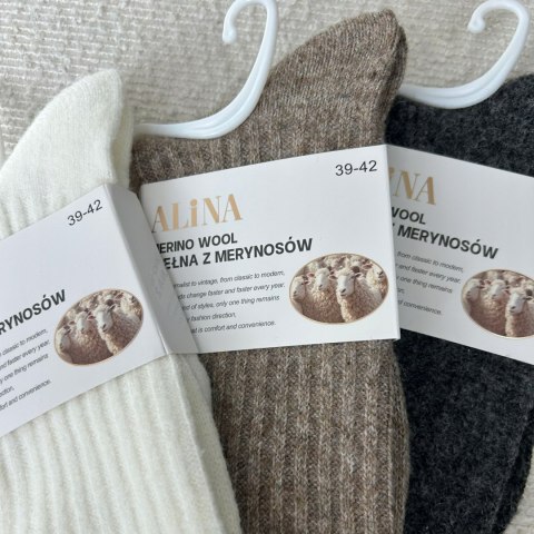3 pary skarpet skarpetek wełnianych wełna merino prążkowane Alina 39-42