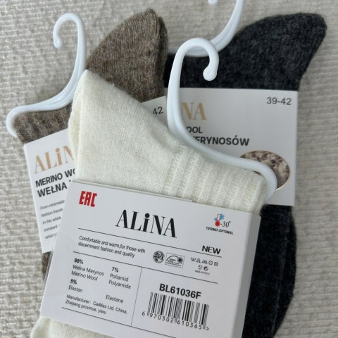 3 pary skarpet skarpetek wełnianych wełna merino prążkowane Alina 39-42