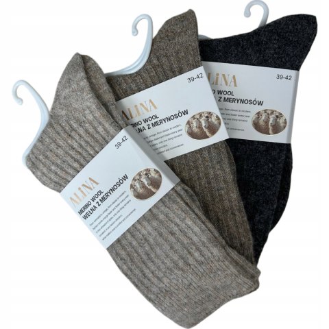 3 pary skarpet skarpetek wełnianych wełna merino prążkowane Alina 39-42