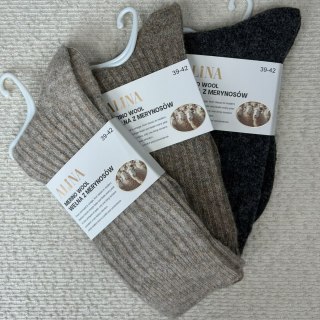 3 pary skarpet skarpetek wełnianych wełna merino prążkowane Alina 39-42