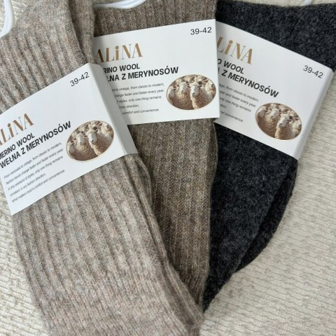 3 pary skarpet skarpetek wełnianych wełna merino prążkowane Alina 39-42