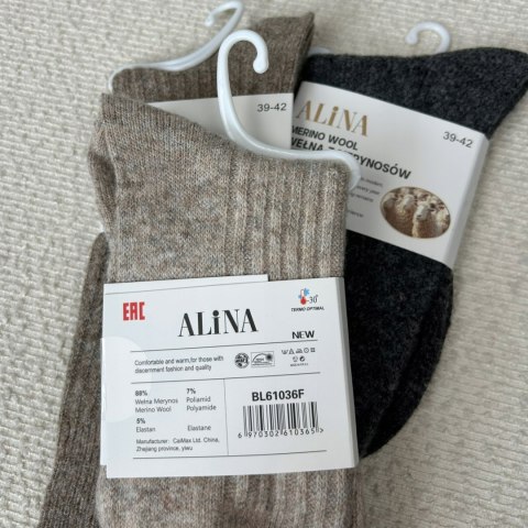 3 pary skarpet skarpetek wełnianych wełna merino prążkowane Alina 39-42