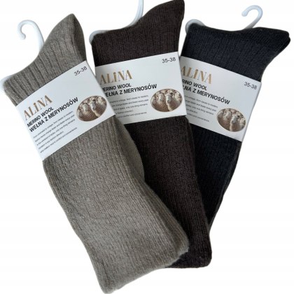 3 pary skarpet wełnianych wełna merino z merynosów prążek Alina 35-38