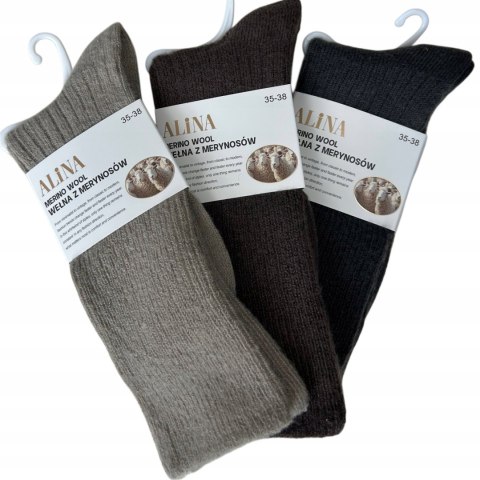 3 pary skarpet wełnianych wełna merino z merynosów prążek Alina 35-38