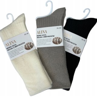 3 pary skarpet wełnianych wełna merino z merynosów prążek Alina 35-38
