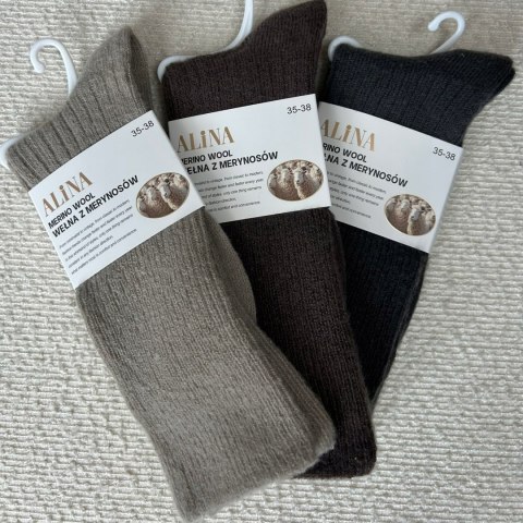 3 pary skarpet wełnianych wełna merino z merynosów prążek Alina 35-38