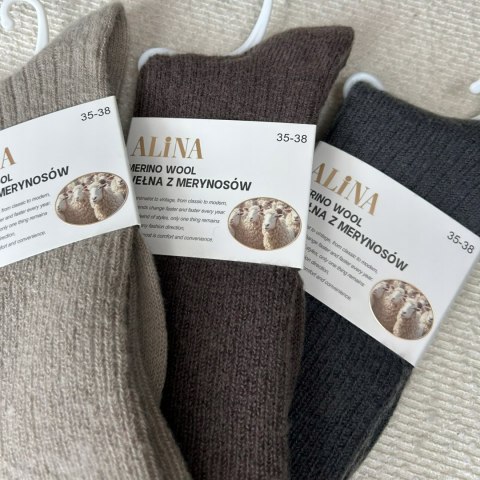 3 pary skarpet wełnianych wełna merino z merynosów prążek Alina 35-38