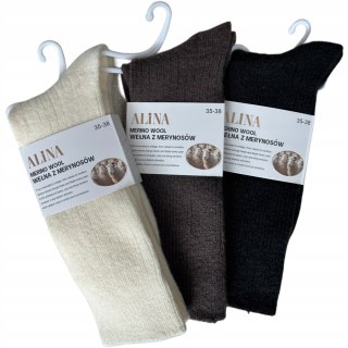 3 pary skarpet wełnianych wełna merino z merynosów prążek Alina 35-38