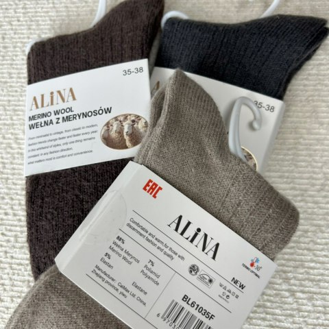 3 pary skarpet wełnianych wełna merino z merynosów prążek Alina 35-38