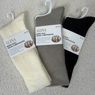 3 pary skarpet wełnianych wełna merino z merynosów prążek Alina 35-38