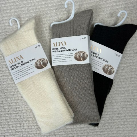 3 pary skarpet wełnianych wełna merino z merynosów prążek Alina 35-38