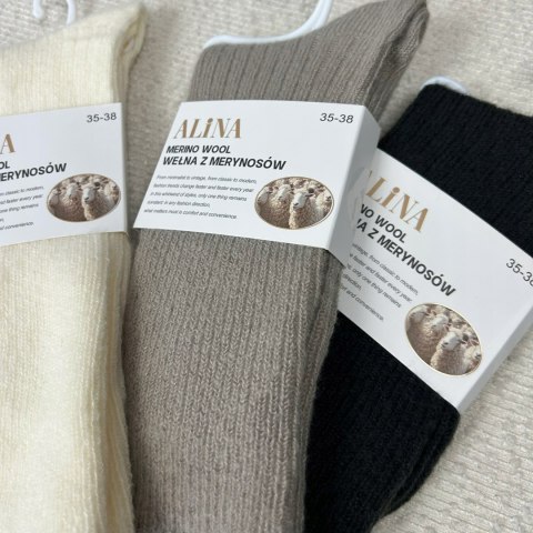 3 pary skarpet wełnianych wełna merino z merynosów prążek Alina 35-38
