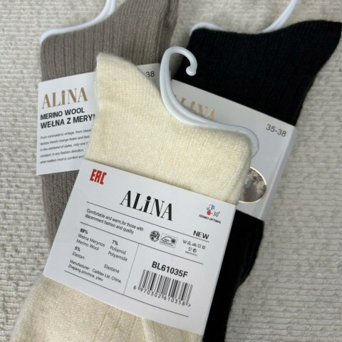 3 pary skarpet wełnianych wełna merino z merynosów prążek Alina 35-38