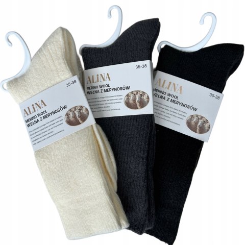 3 pary skarpet wełnianych wełna merino z merynosów prążek Alina 35-38