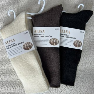 3 pary skarpet wełnianych wełna merino z merynosów prążek Alina 35-38