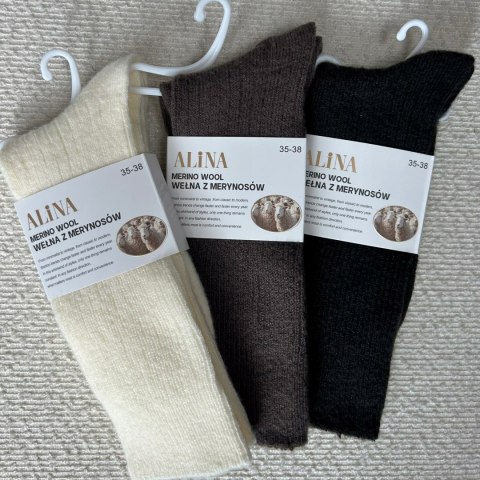 3 pary skarpet wełnianych wełna merino z merynosów prążek Alina 35-38