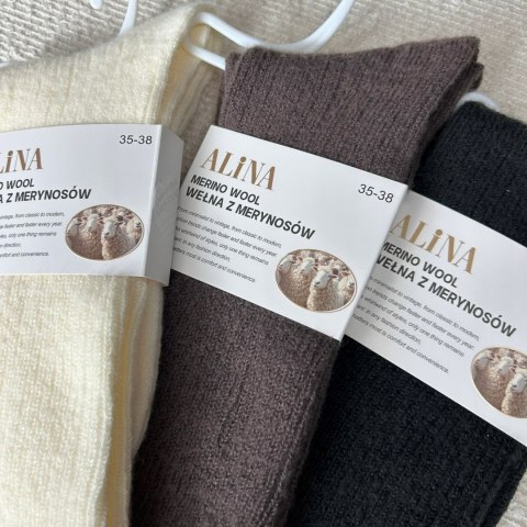 3 pary skarpet wełnianych wełna merino z merynosów prążek Alina 35-38