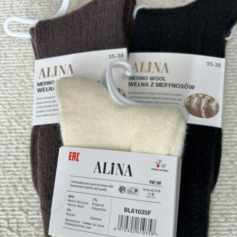 3 pary skarpet wełnianych wełna merino z merynosów prążek Alina 35-38