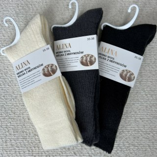 3 pary skarpet wełnianych wełna merino z merynosów prążek Alina 35-38