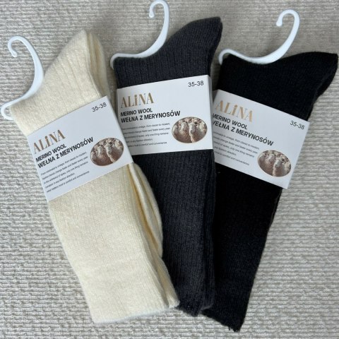3 pary skarpet wełnianych wełna merino z merynosów prążek Alina 35-38