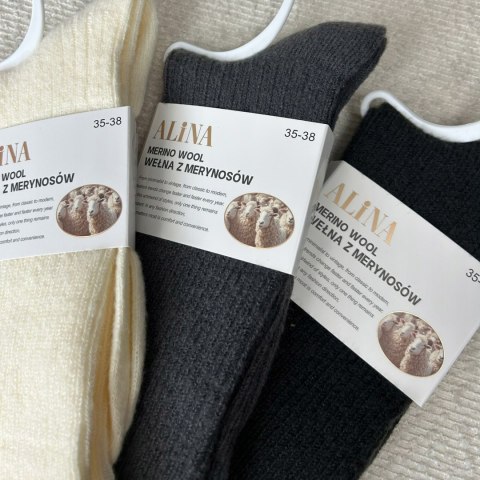3 pary skarpet wełnianych wełna merino z merynosów prążek Alina 35-38
