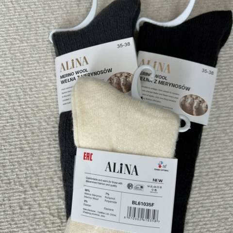 3 pary skarpet wełnianych wełna merino z merynosów prążek Alina 35-38