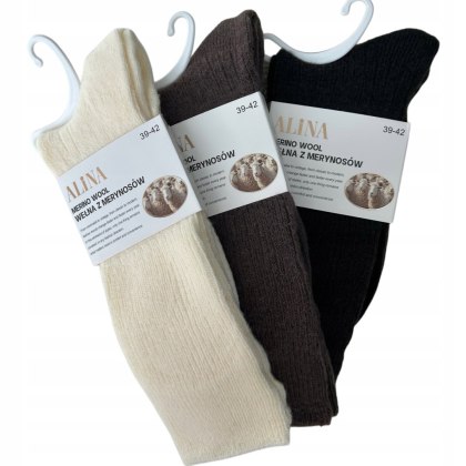 3 pary skarpet wełnianych wełna merino z merynosów prążek Alina 39-42