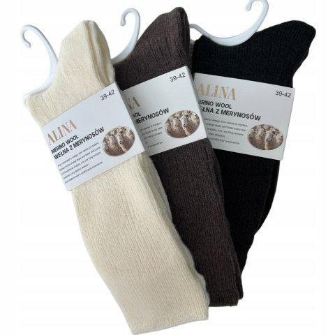 3 pary skarpet wełnianych wełna merino z merynosów prążek Alina 39-42