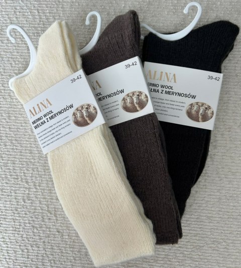 3 pary skarpet wełnianych wełna merino z merynosów prążek Alina 39-42