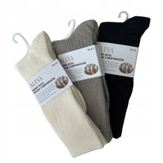 3 pary skarpet wełnianych wełna merino z merynosów prążek Alina 39-42