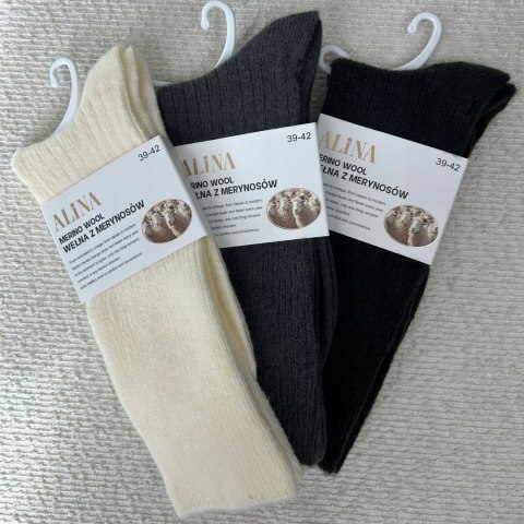 3 pary skarpet wełnianych wełna merino z merynosów prążek Alina 39-42