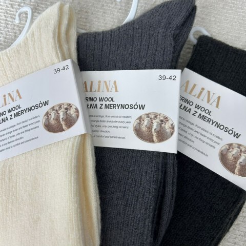 3 pary skarpet wełnianych wełna merino z merynosów prążek Alina 39-42