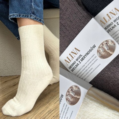 3 pary skarpet wełnianych wełna merino z merynosów prążek Alina 39-42