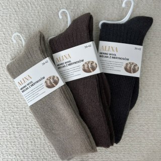 3 pary skarpet wełnianych wełna merino z merynosów prążek Alina 39-42