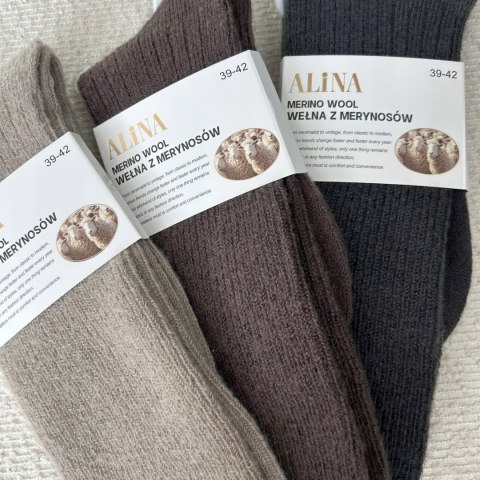 3 pary skarpet wełnianych wełna merino z merynosów prążek Alina 39-42