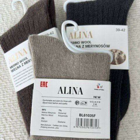3 pary skarpet wełnianych wełna merino z merynosów prążek Alina 39-42