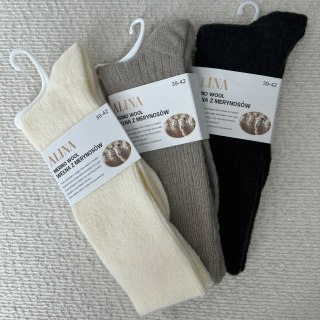 3 pary skarpet wełnianych wełna merino z merynosów prążek Alina 39-42