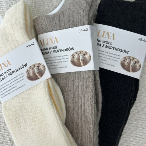3 pary skarpet wełnianych wełna merino z merynosów prążek Alina 39-42