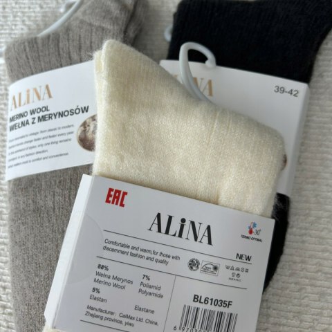 3 pary skarpet wełnianych wełna merino z merynosów prążek Alina 39-42