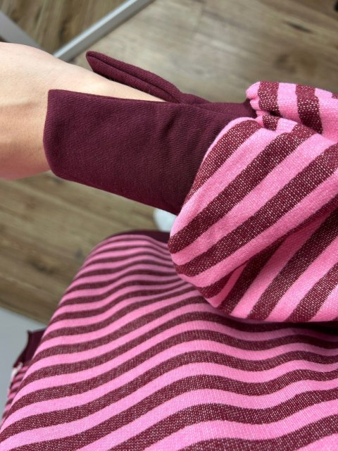 Bluza oversize luźna w poziome paski bawełniana rozcięcia bordo róż Azara- CUT
