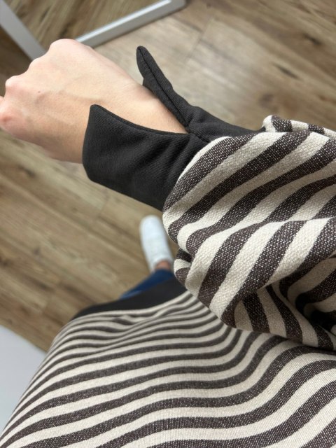 Bluza oversize luźna w poziome paski bawełniana rozcięcia brązowa beż Azara- CUT